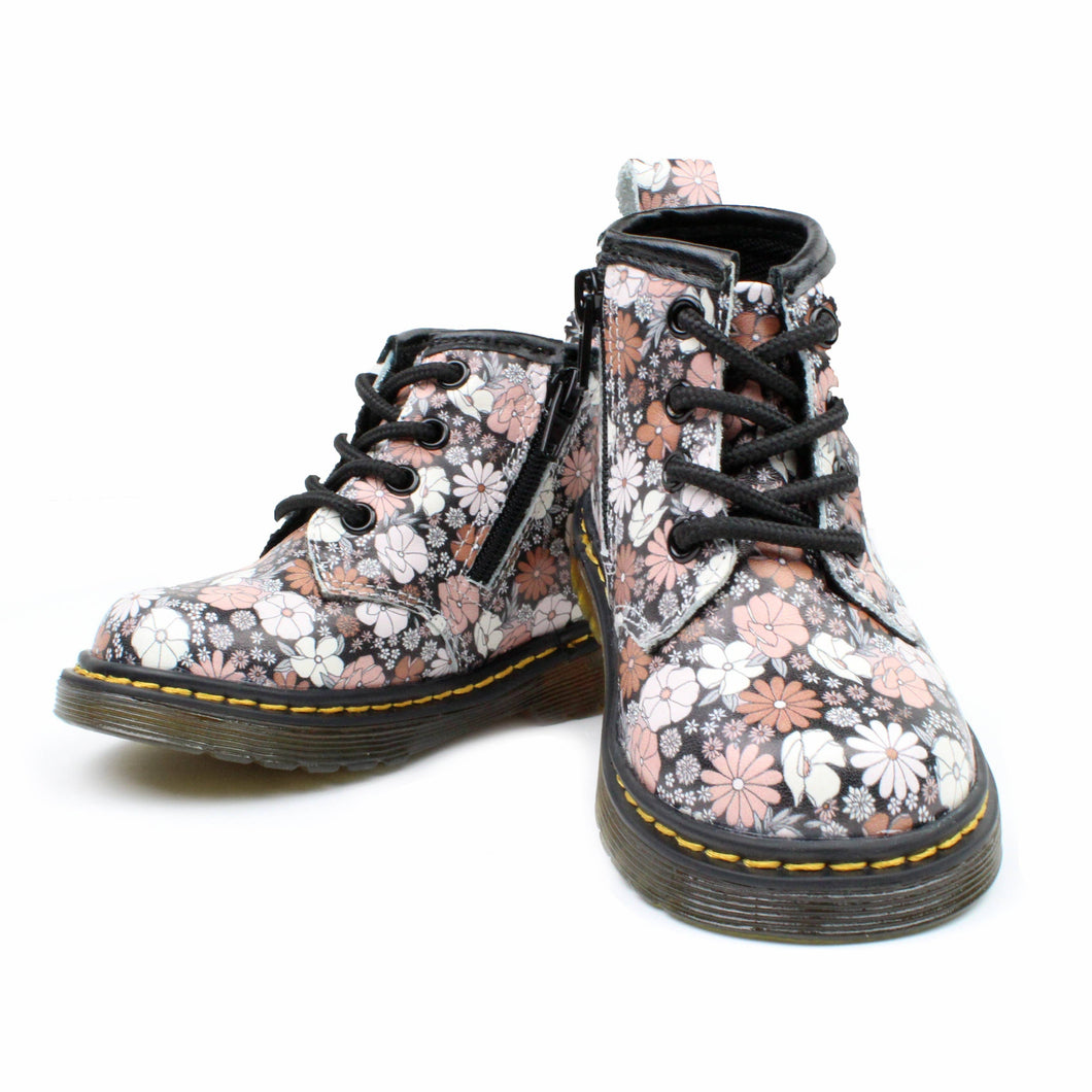 Piper Finn - Black Floral - Combat Boot 8M